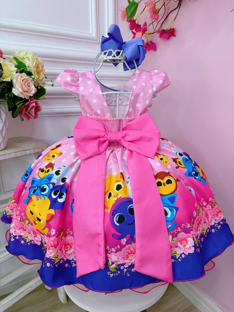 Vestido Infantil do Bolofofos Rosa C/ Aplique de Lacinhos (3462RS)