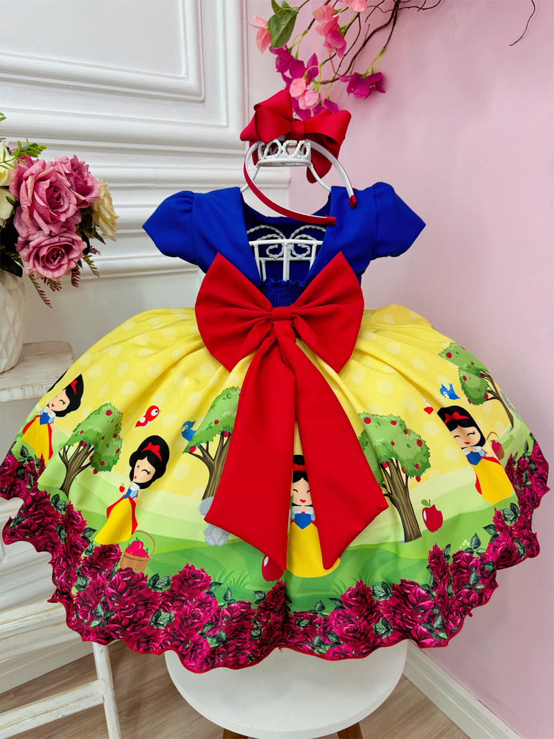 Vestido Infantil Branca de Neve Princesas Azul C/ Pérolas (0888AD)