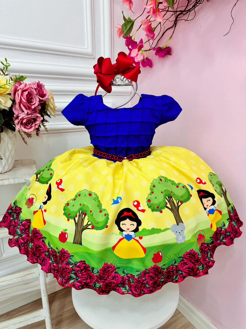 Vestido Infantil Branca de Neve Princesas Azul C/ Pérolas (0888AD)