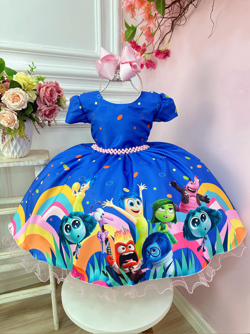 Vestido Infantil Divertidamente Azul C/ Cinto de Pérolas (3029AZ)