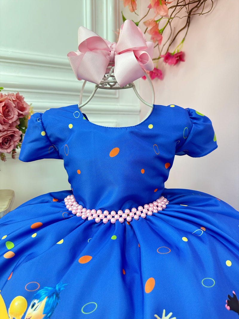 Vestido Infantil Divertidamente Azul C/ Cinto de Pérolas (3029AZ)