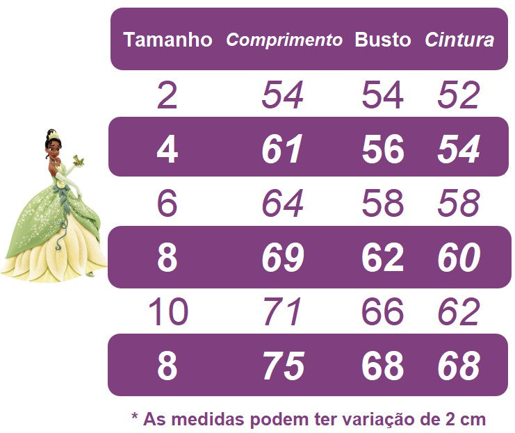 Vestido Infantil Princesa Tiana e o Sapo no Bosque Festas (4182AR)