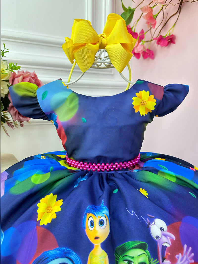 Vestido Infantil Divertidamente Azul Escuro Colorido Festas (1332AR)