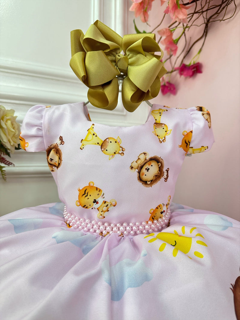 Vestido Infantil Rosa Bosque Safari Animais Festas (1175RS)