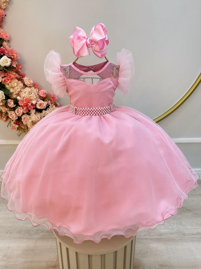 Vestido Infantil Rose Com Cinto de Pérolas Daminhas (3626RE)