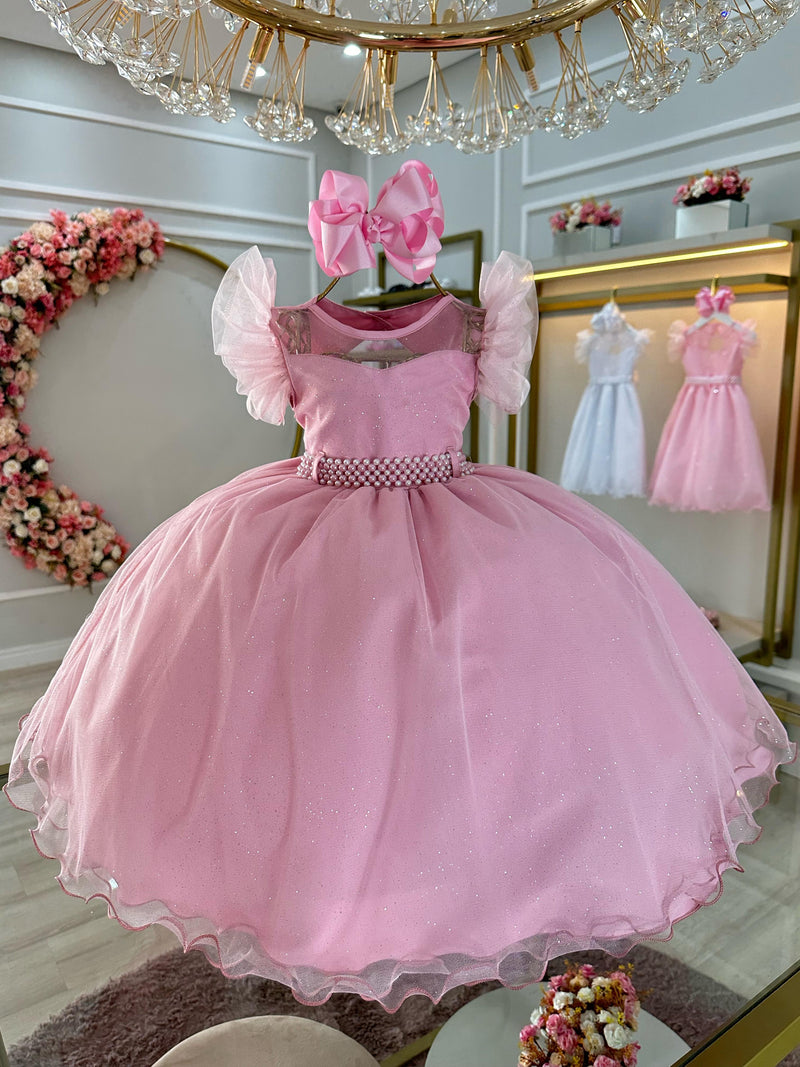 Vestido Infantil Rose Com Cinto de Pérolas Daminhas (3626RE)