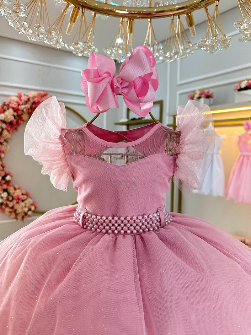 Vestido Infantil Rose Com Cinto de Pérolas Daminhas (3626RE)