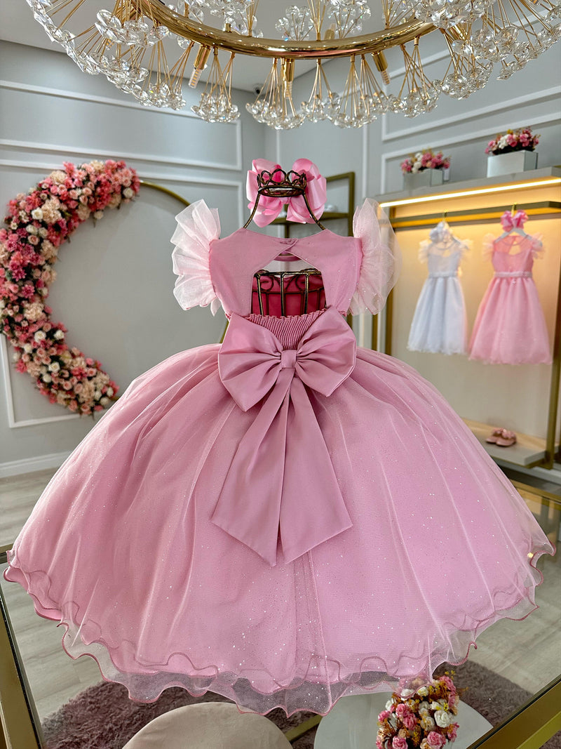 Vestido Infantil Rose Com Cinto de Pérolas Daminhas (3626RE)