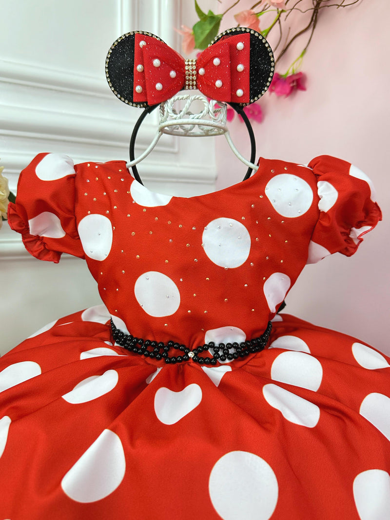 Vestido Infantil Minnie Vermelho Busto Com Strass Festas (1329VM)