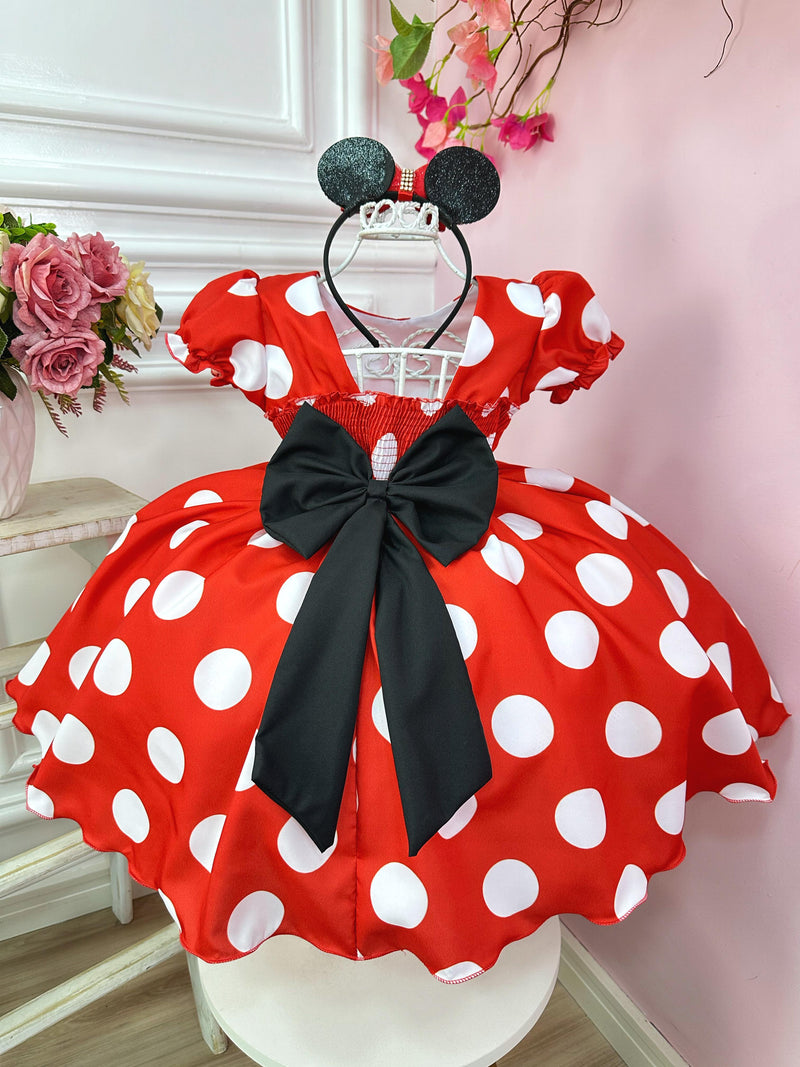 Vestido Infantil Minnie Vermelho Busto Com Strass Festas (1329VM)