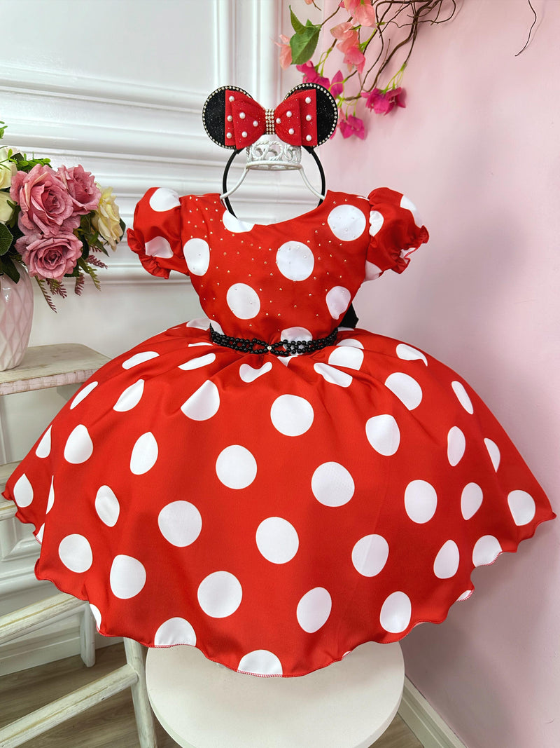 Vestido Infantil Minnie Vermelho Busto Com Strass Festas (1329VM)