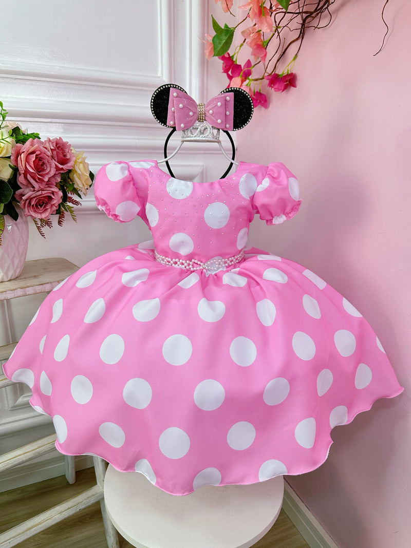 Vestido Infantil Minnie Rosa Busto Com Strass Festas (1328RS)