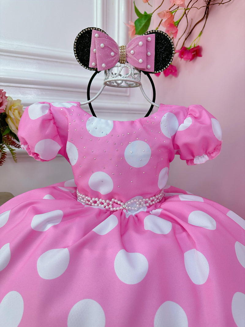 Vestido Infantil Minnie Rosa Busto Com Strass Festas (1328RS)