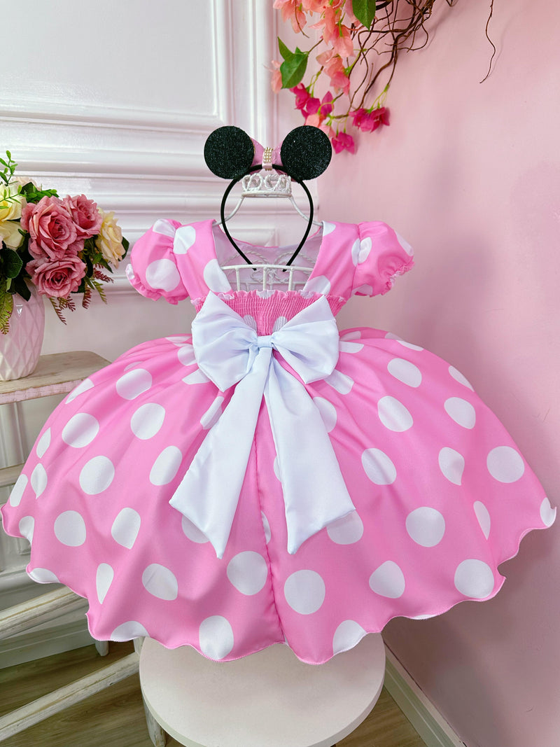 Vestido Infantil Minnie Rosa Busto Com Strass Festas (1328RS)