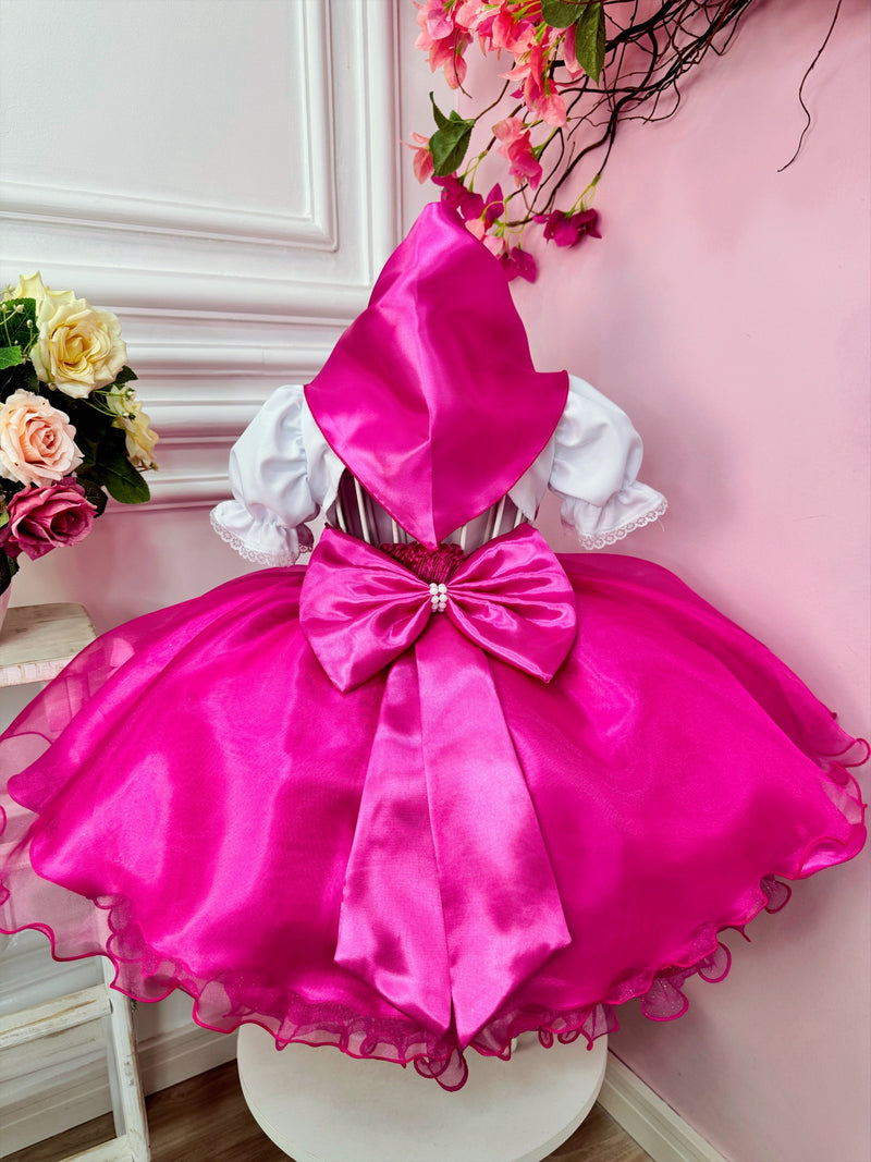 Vestido Infantil Menina e o Urso Rosa Com Lenço Festas (0287BP)