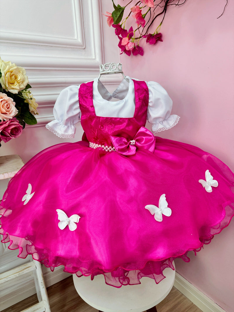 Vestido Infantil Menina e o Urso Rosa Com Lenço Festas (0287BP)