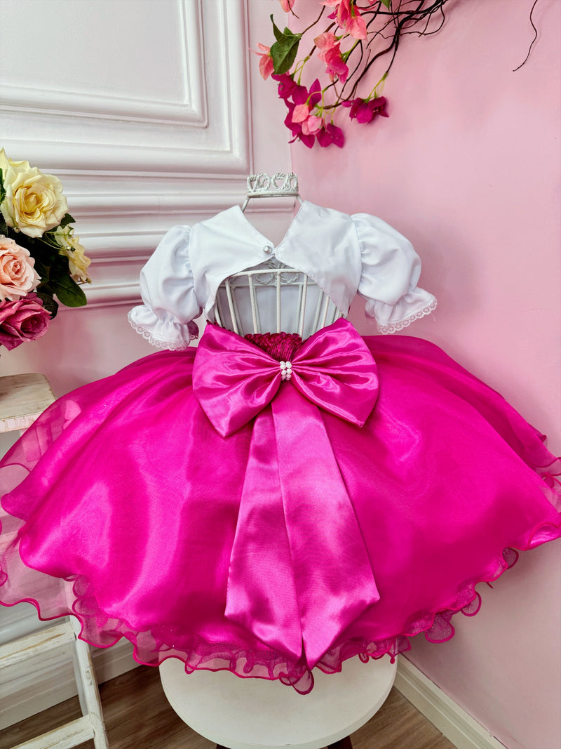 Vestido Infantil Menina e o Urso Rosa Com Lenço Festas (0287BP)