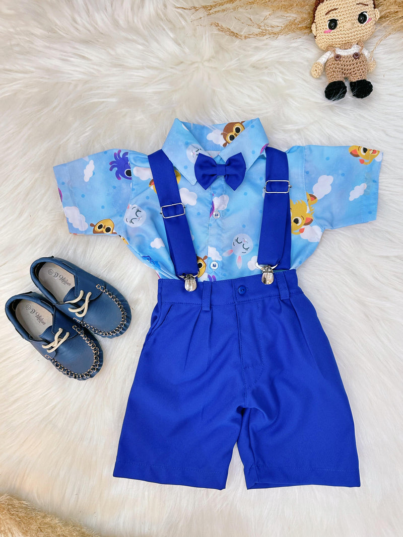 Conjunto Meninos do Bolofofos Azul Com Short Susp.e Camisa (1309AZ)