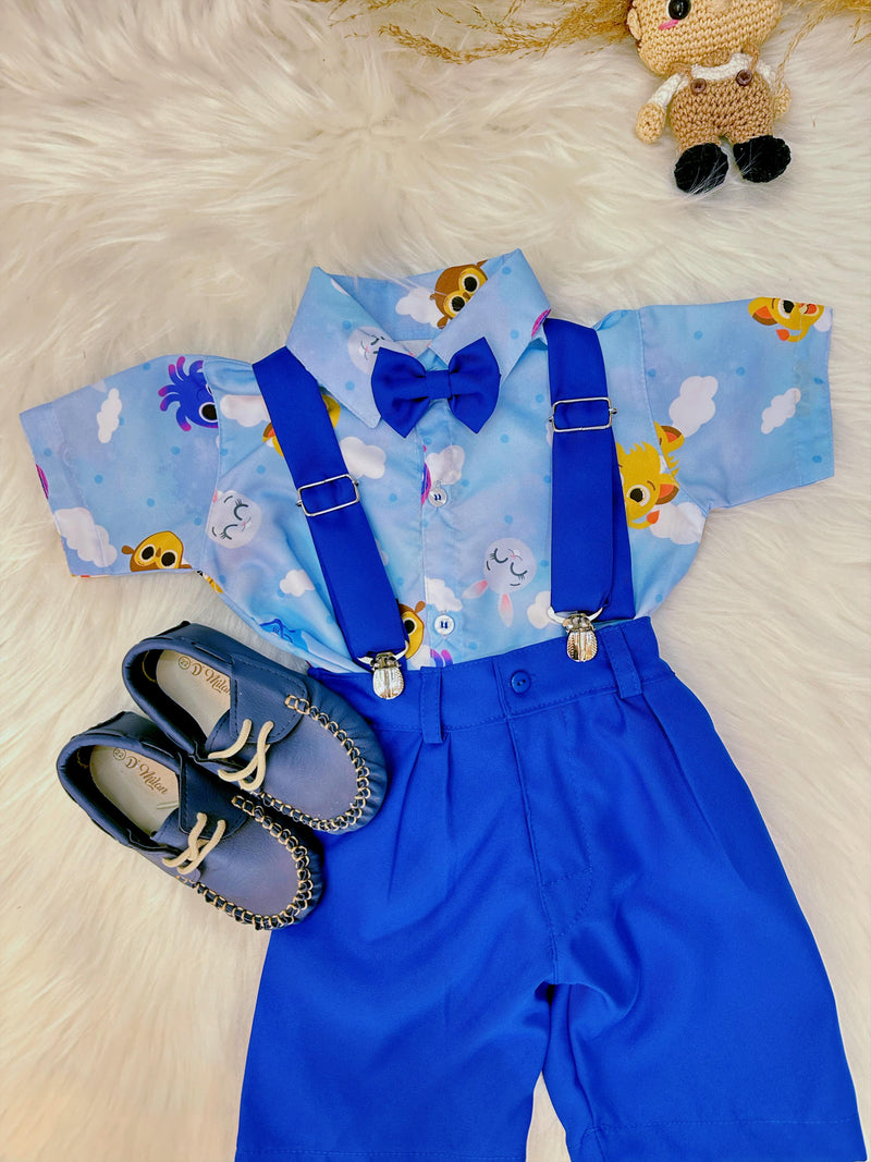 Conjunto Meninos do Bolofofos Azul Com Short Susp.e Camisa (1309AZ)