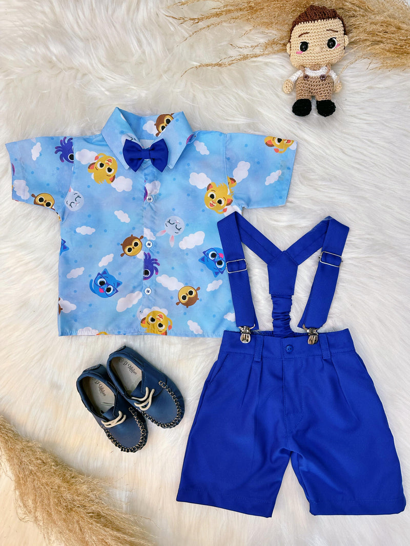 Conjunto Meninos do Bolofofos Azul Com Short Susp.e Camisa (1309AZ)