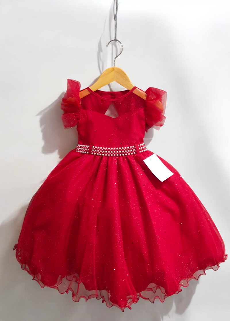 Vestido Infantil Vermelho Com Cinto de Pérolas Daminhas (3626VM)