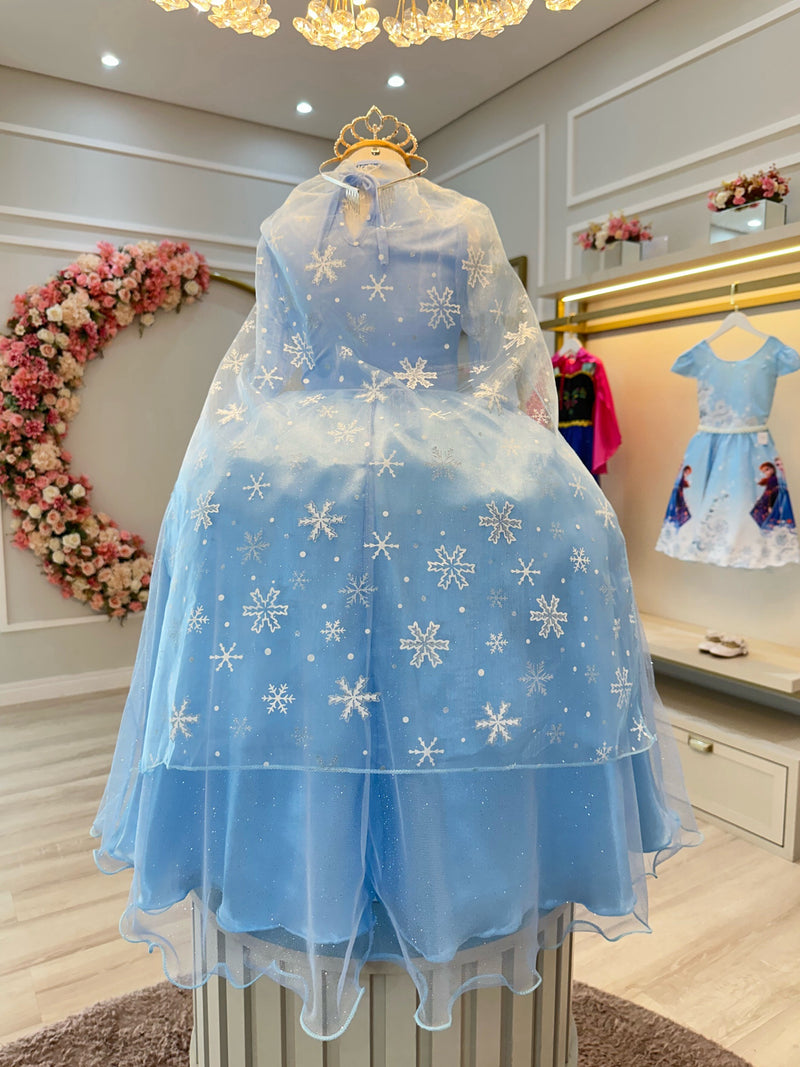 Fantasia Infantil Princesas Elsa Frozen C/ Capa Luxo Festas (3121AZ)