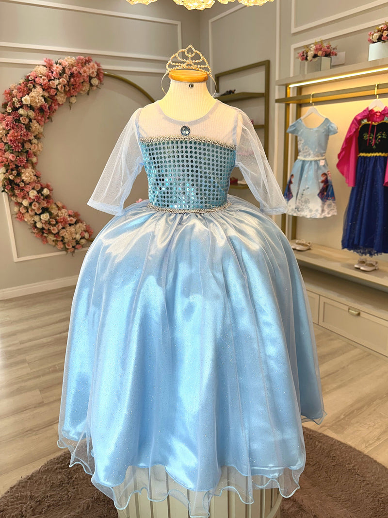 Fantasia Infantil Princesas Elsa Frozen C/ Capa Luxo Festas (3121AZ)