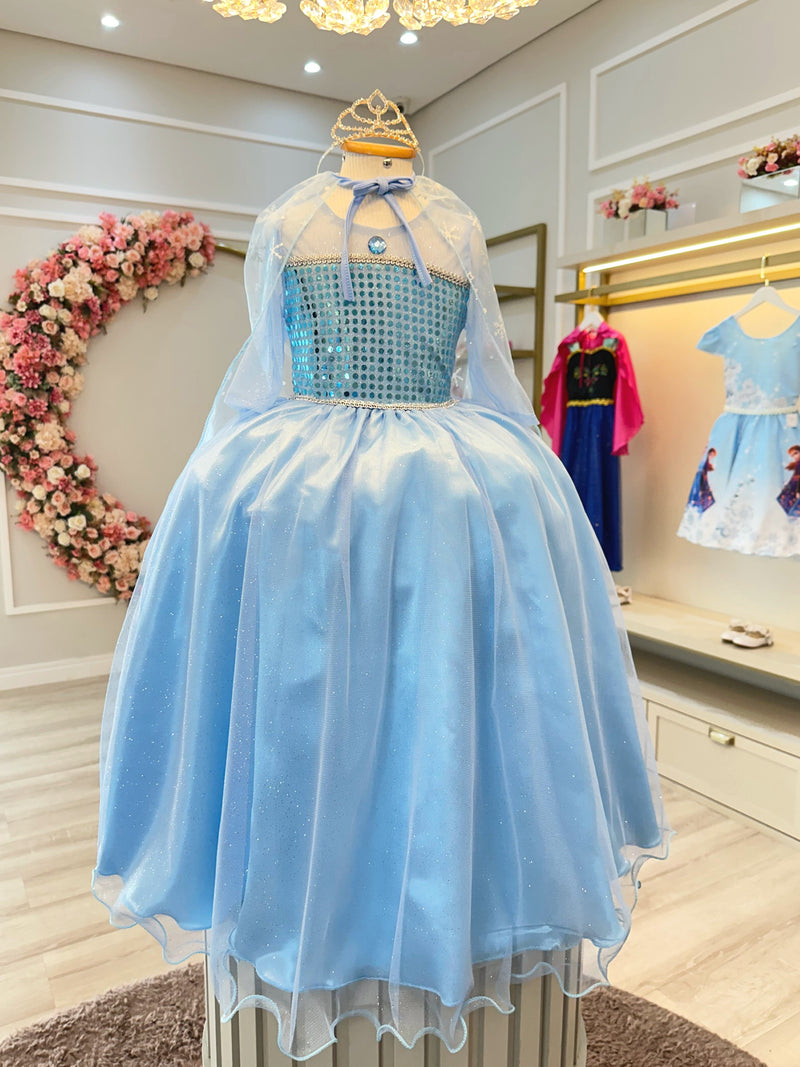 Fantasia Infantil Princesas Elsa Frozen C/ Capa Luxo Festas (3121AZ)