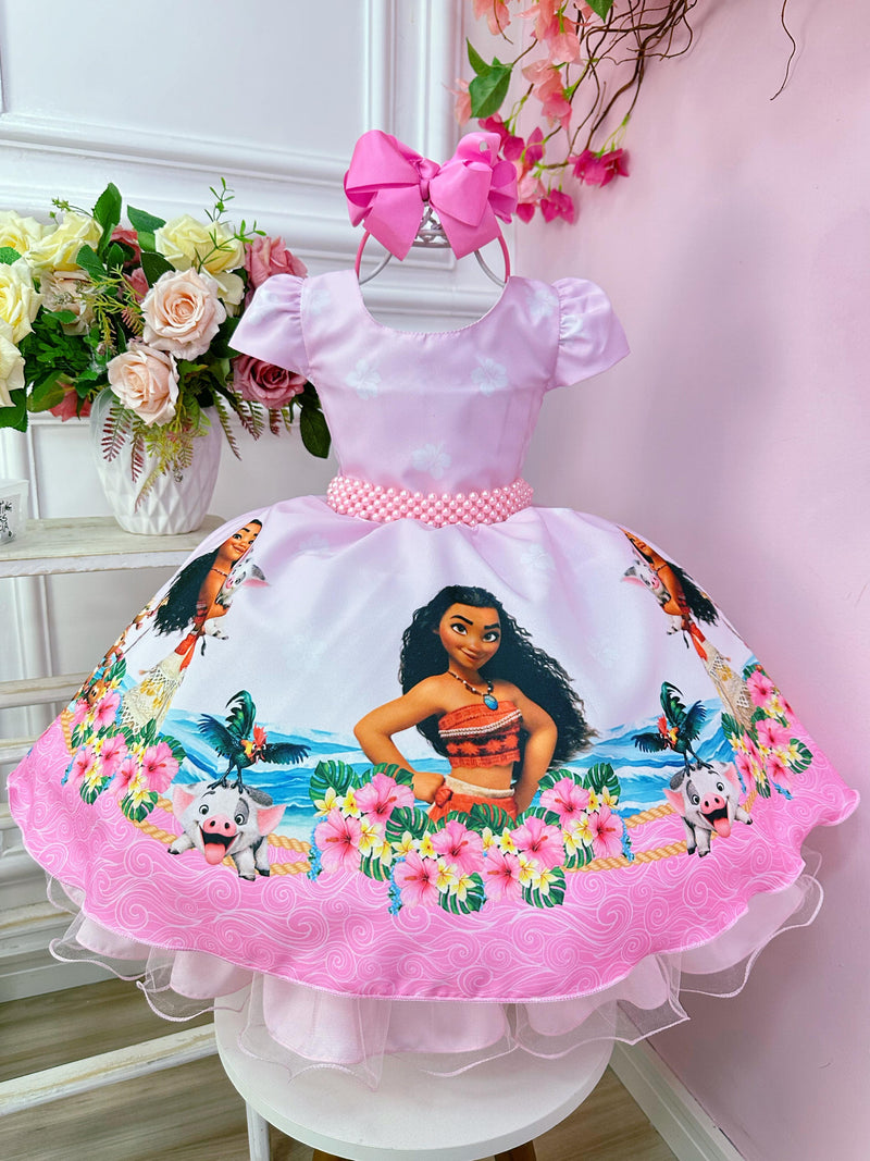 Vestido Infantil Rosa Moana na Praia Festas Luxo (0048RS)