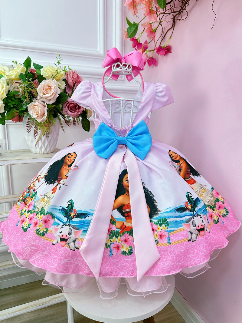 Vestido Infantil Rosa Moana na Praia Festas Luxo (0048RS)