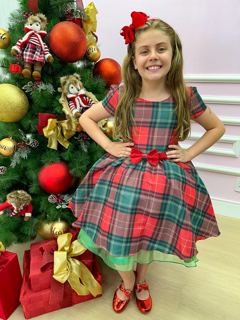 Vestido Banana Club Xadrez Vermelho e Verde Natal (VESTBNNCLBXDRZVRMCRDNT)