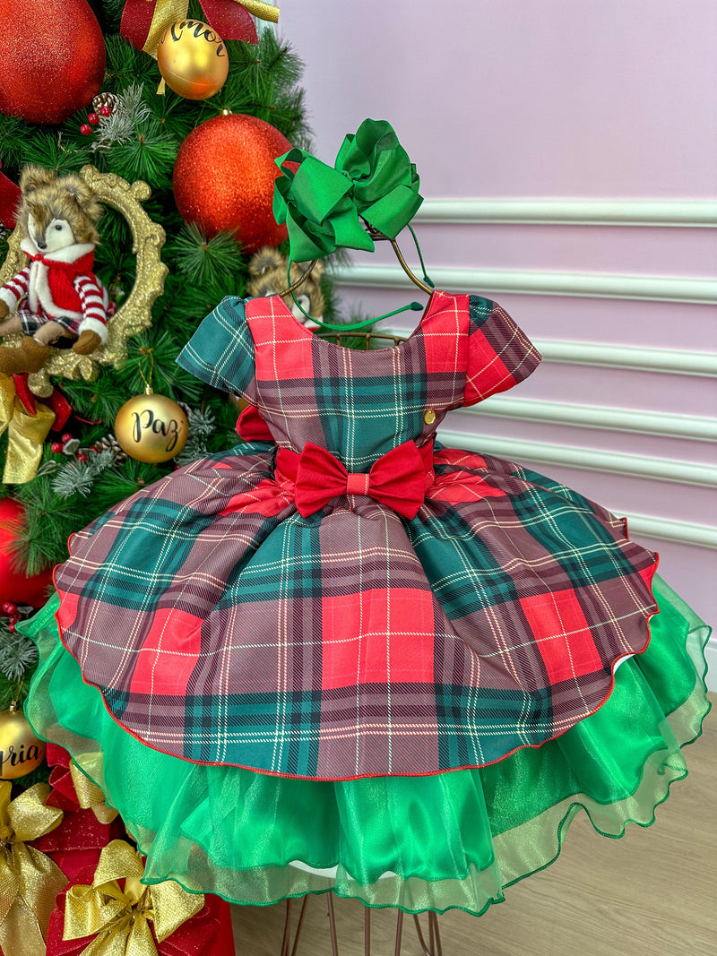 Vestido Banana Club Xadrez Vermelho e Verde Natal (VESTBNNCLBXDRZVRMCRDNT)