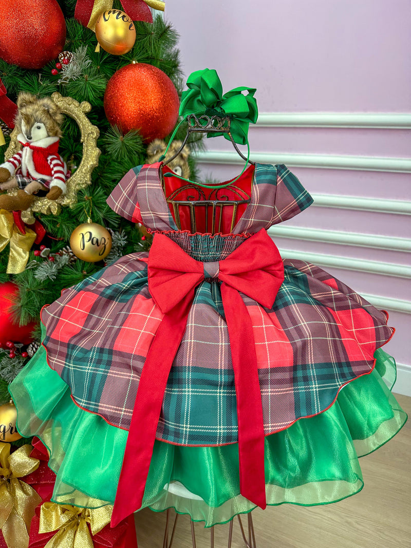 Vestido Banana Club Xadrez Vermelho e Verde Natal (VESTBNNCLBXDRZVRMCRDNT)