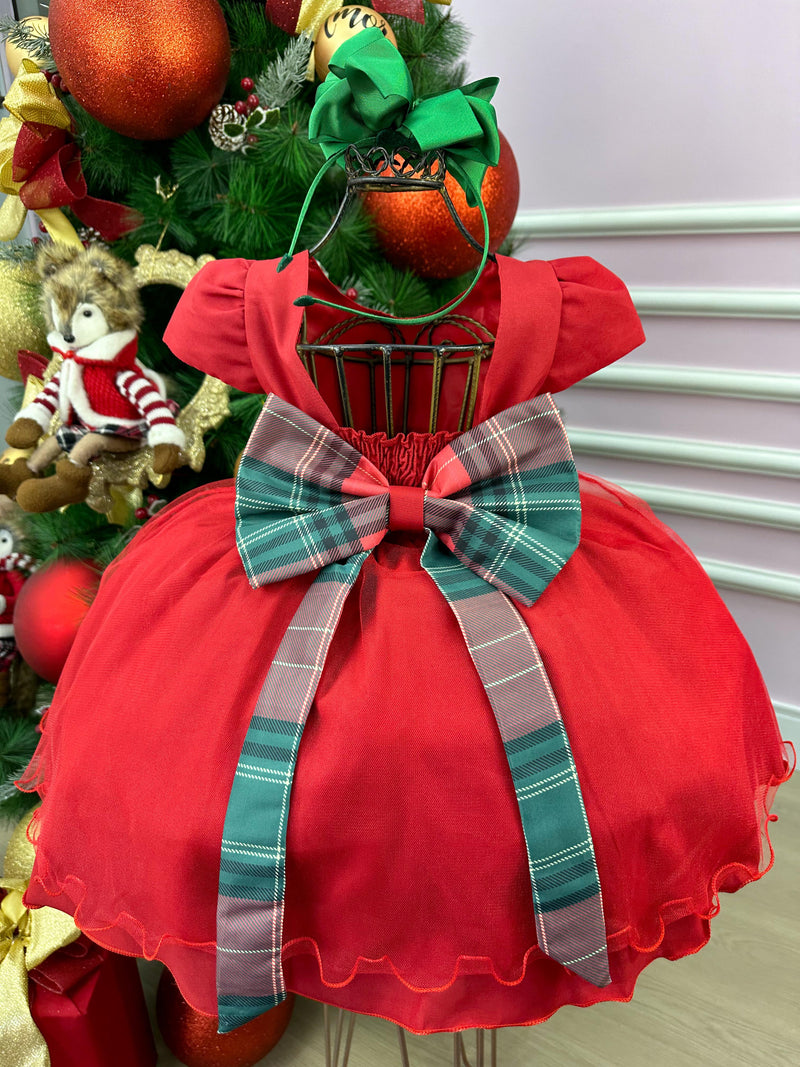 Vestido Banana Club Vermelho Natalino Laço Xadrez - Natal (VESTBNNCLBVRMLNTLN)