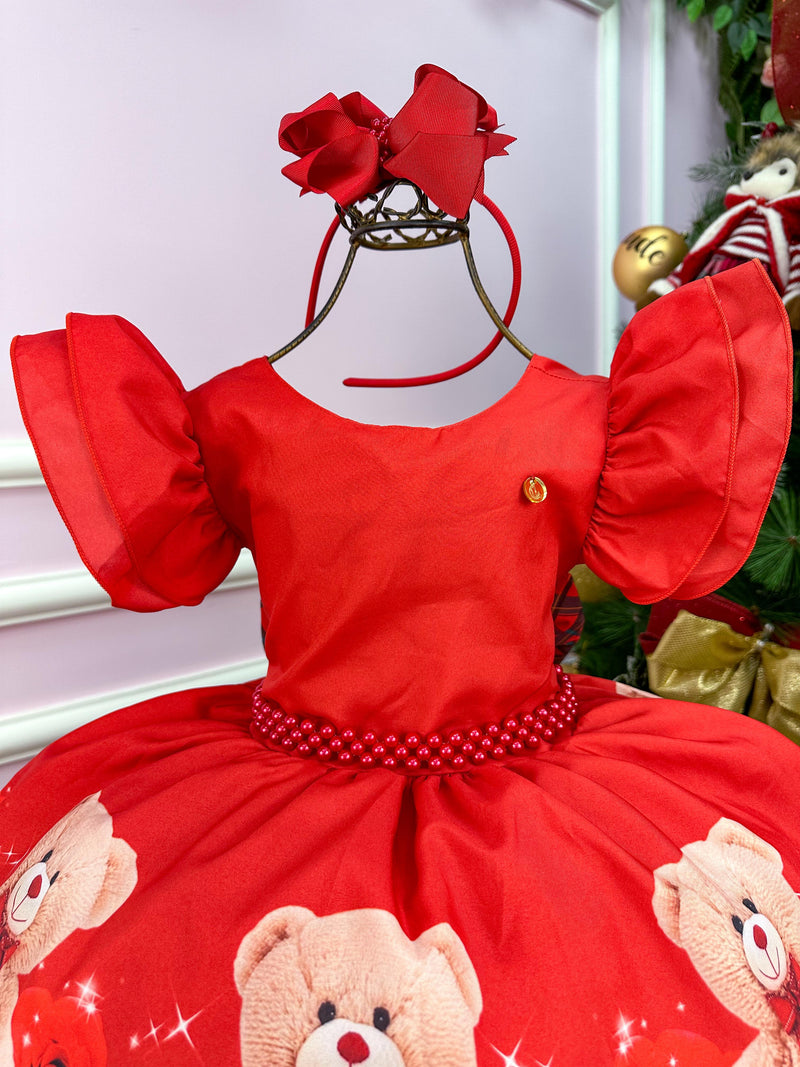 Vestido Banana Club Vermelho Ursinho Flores Natal (VESTBNNCLBVRMLURSFLRNTL)