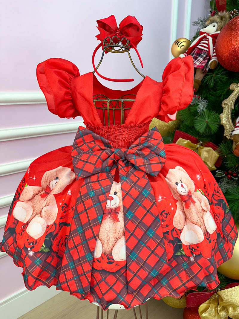 Vestido Banana Club Vermelho Ursinho Flores Natal (VESTBNNCLBVRMLURSFLRNTL)