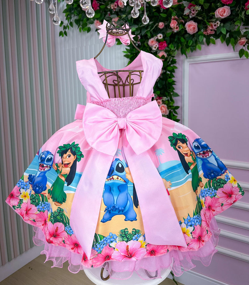 Vestido Infantil Temáticos Luxo Lilo e Stitch Rosa (VESTINFTMCLXSTCHRSA)