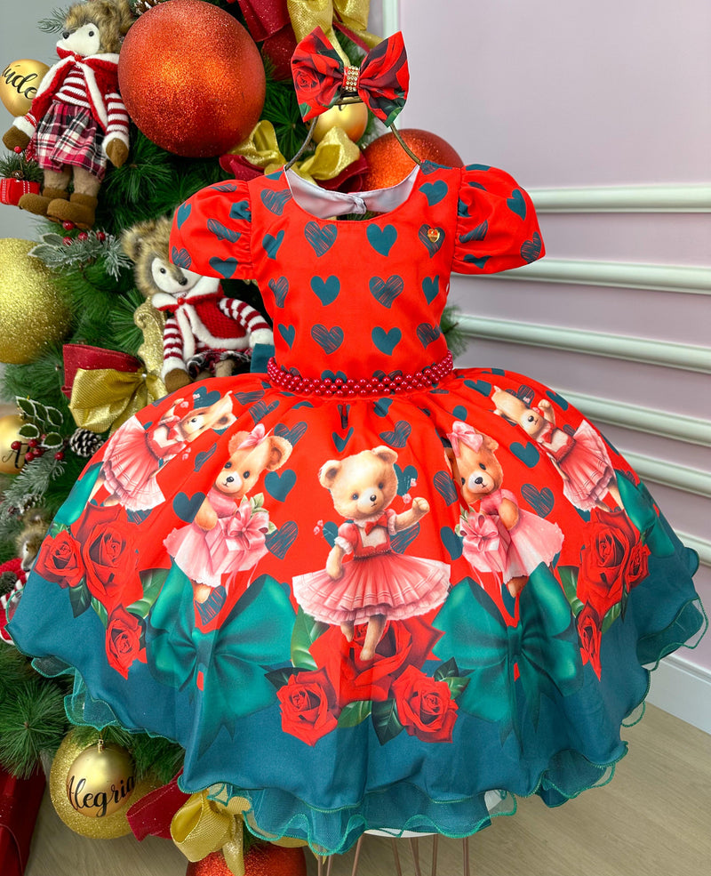 Vestido Mimadine Ursinho Vermelho Natal (VESTMMDNURSNVRMLNTL)