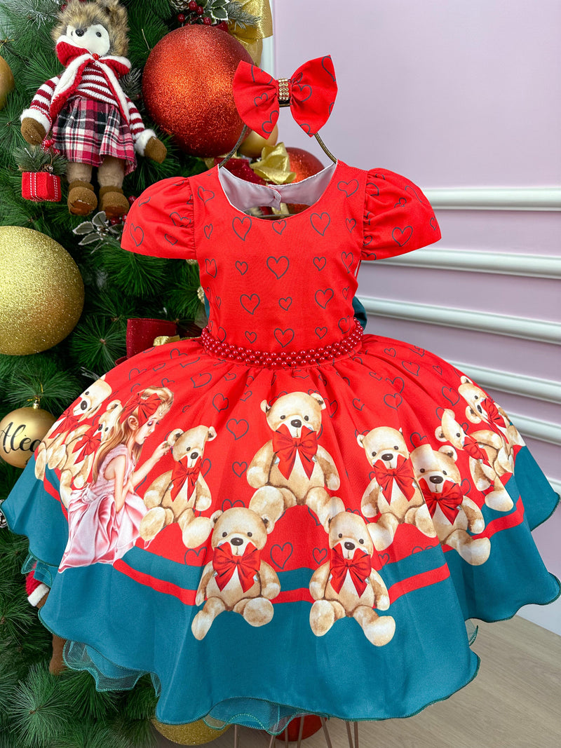 Vestido Mimadine Ursinho Menininha Vermelho Natal (VESTMMDNURSMNNVRMNT)