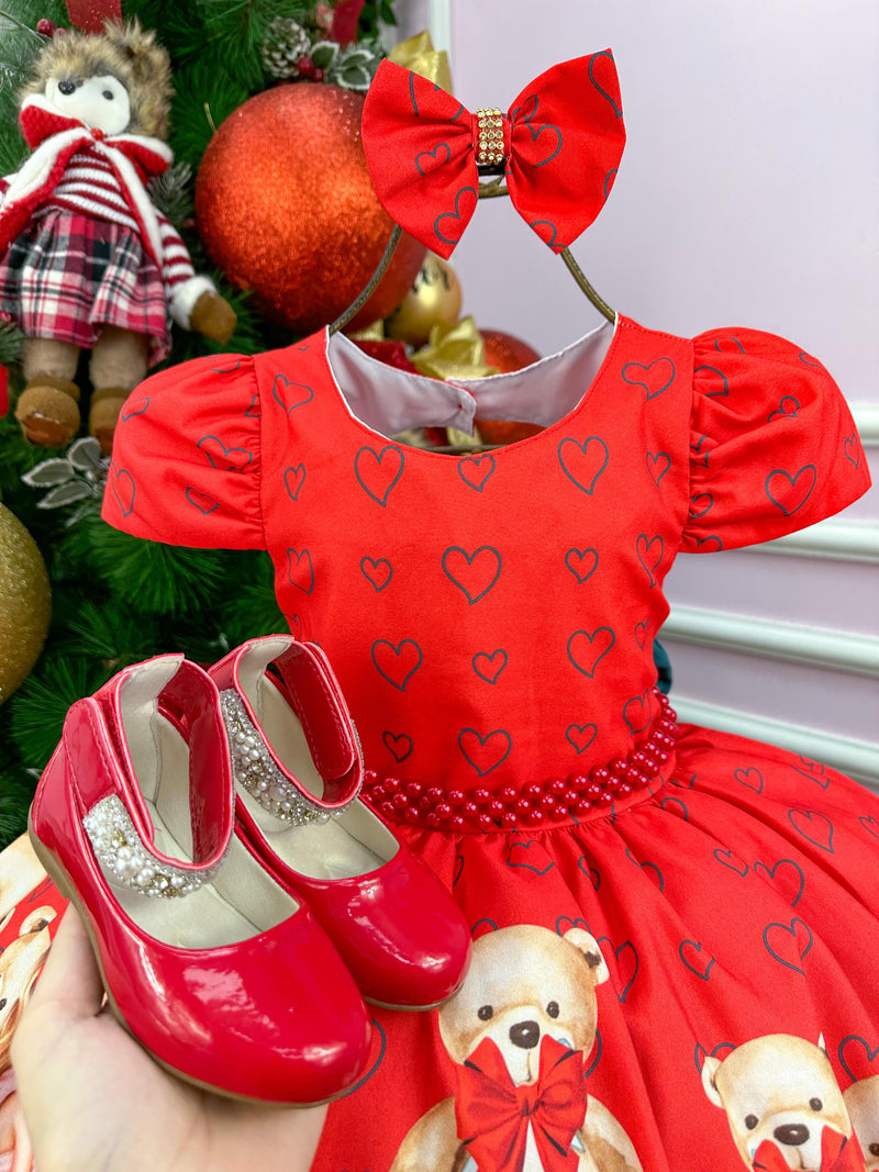 Vestido Mimadine Ursinho Menininha Vermelho Natal (VESTMMDNURSMNNVRMNT)