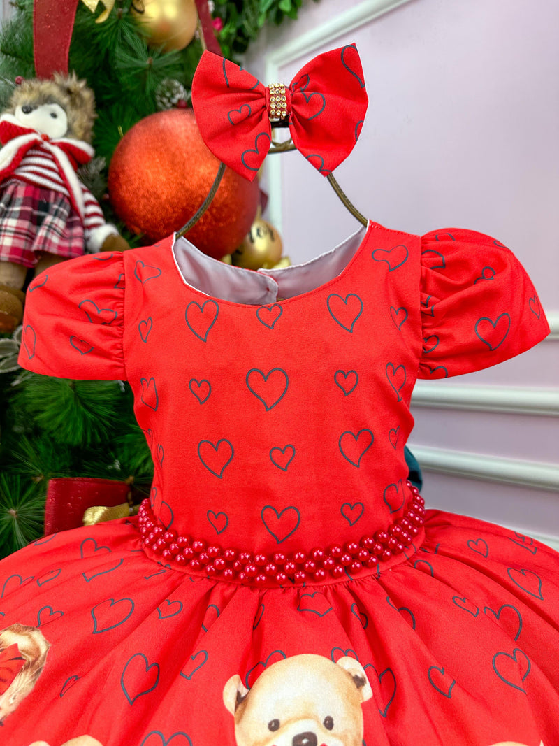 Vestido Mimadine Ursinho Menininha Vermelho Natal (VESTMMDNURSMNNVRMNT)