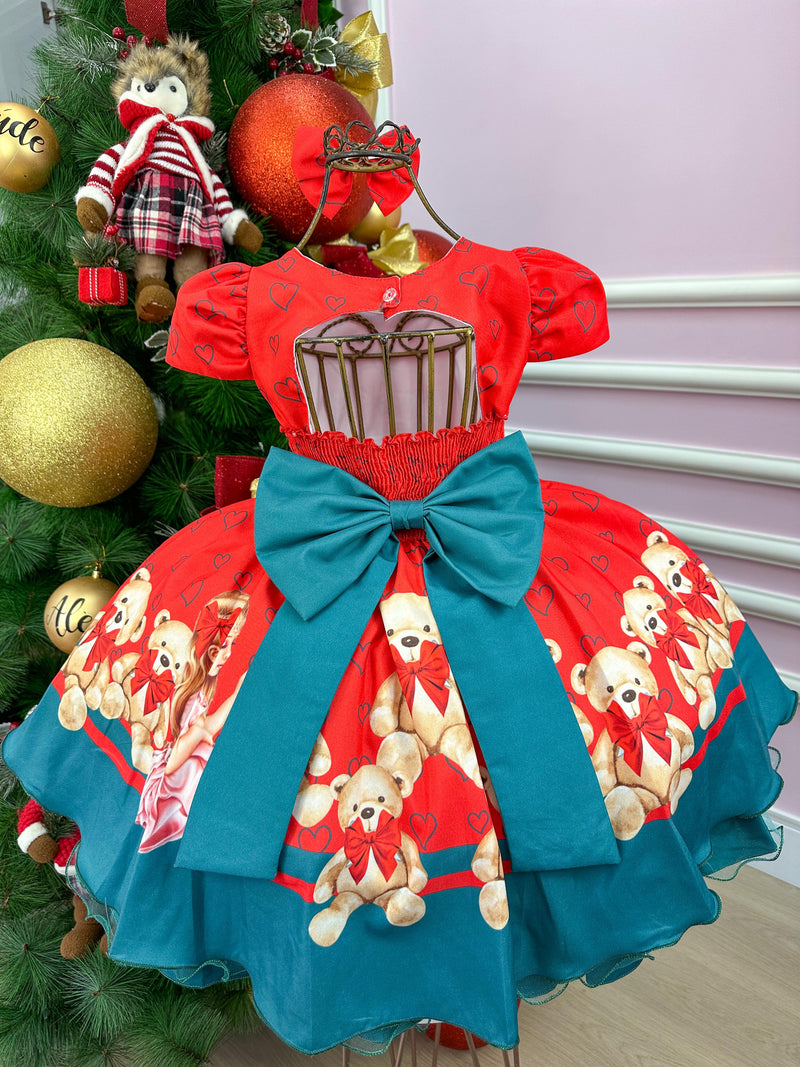 Vestido Mimadine Ursinho Menininha Vermelho Natal (VESTMMDNURSMNNVRMNT)