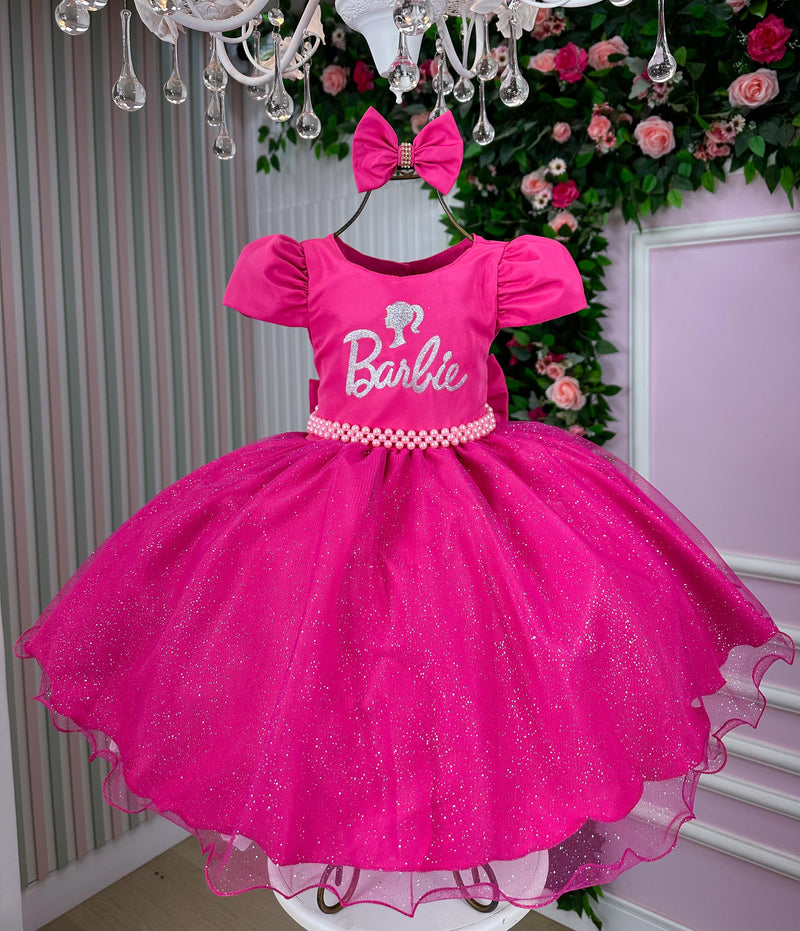 Vestido Temático Mimadine Barbie Pink Glitter (VESTTMCMMDBRBPINKGLT)