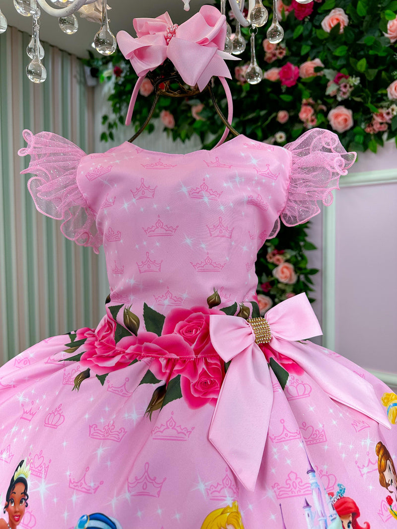 Vestido Temático Luxo Princesas Disney Rosa Manga Tule (VESTTMCLXPRNCDNRSMNGTL)