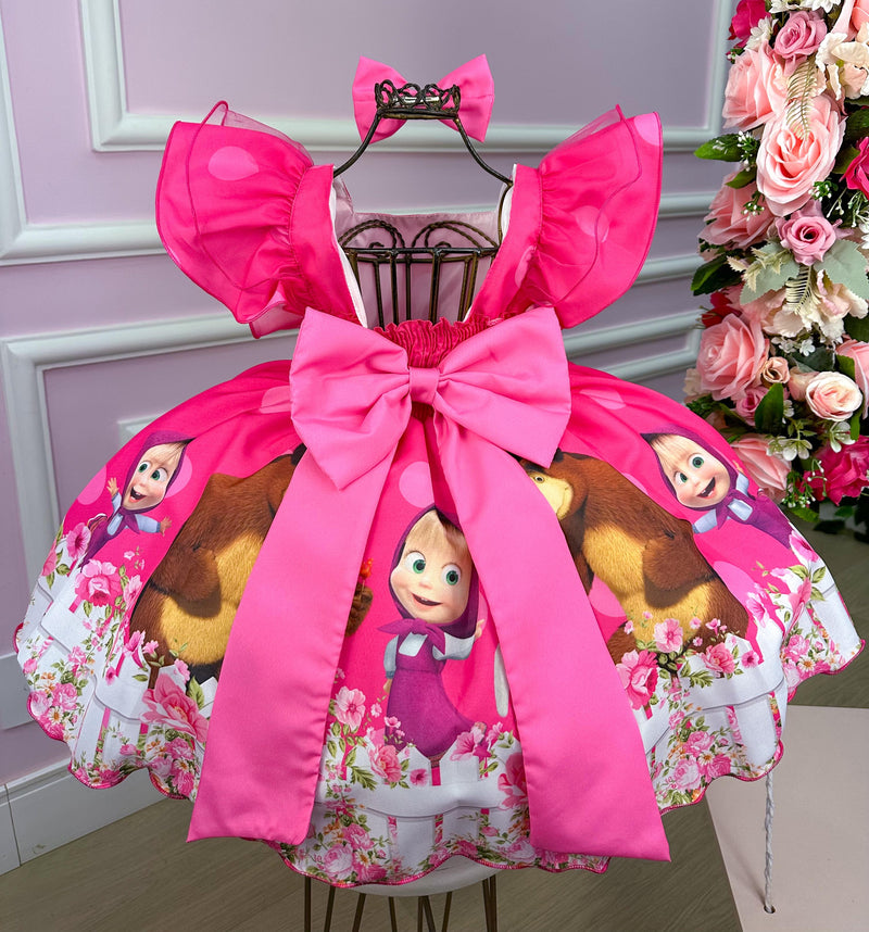 Vestido Temáticos Kids Masha e o Urso Pink/Rosa Modelo 2 (VESTTMTMSHURSOPINK)