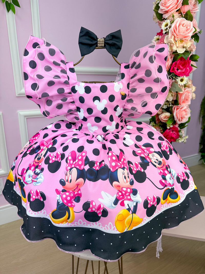 Vestido Temático Kids Minnie/Minie Rosa Com Preto (VESTTMCKDSMNNRSCMPRT)