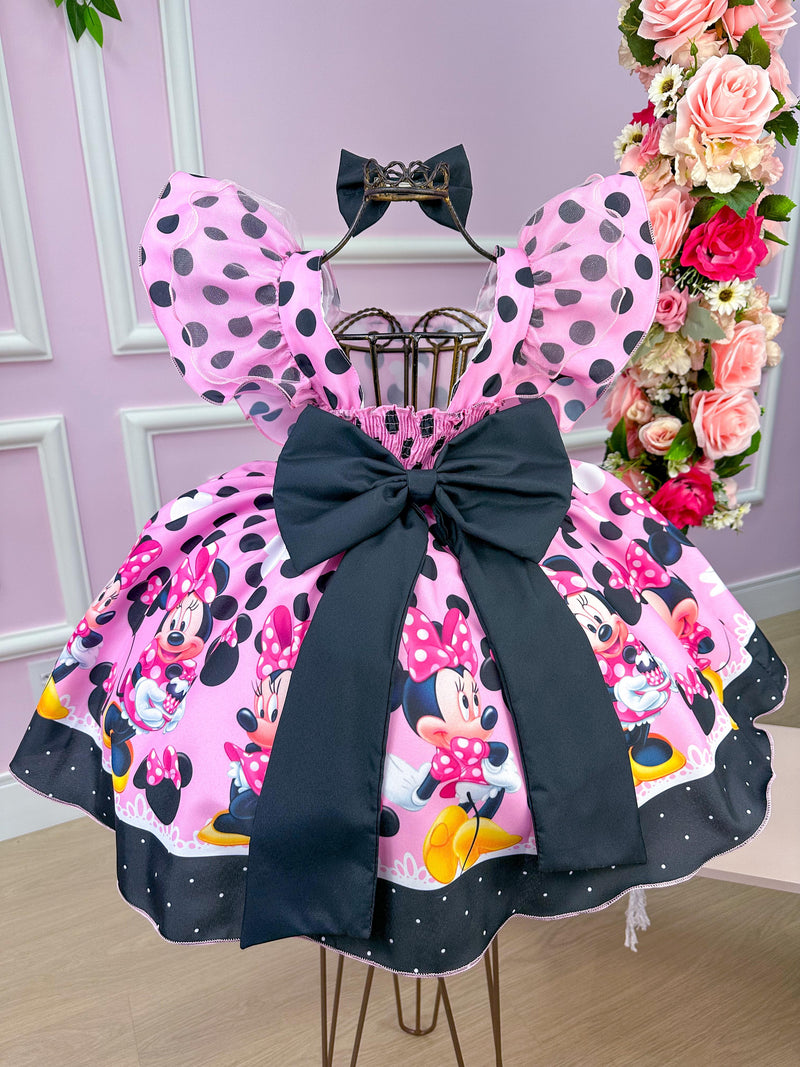 Vestido Temático Kids Minnie/Minie Rosa Com Preto (VESTTMCKDSMNNRSCMPRT)