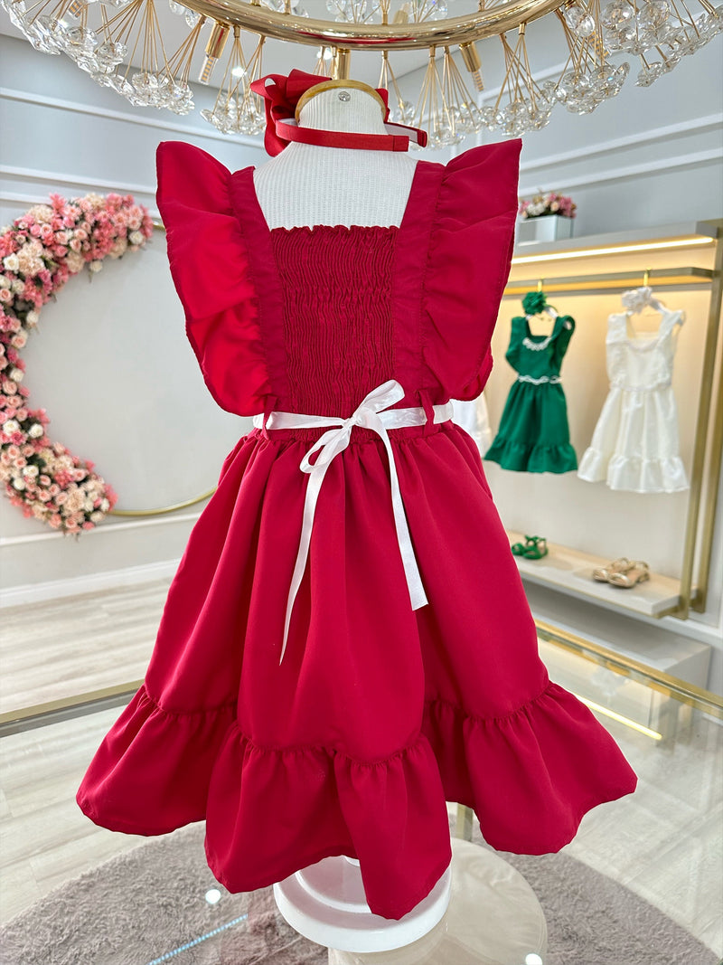 Vestido Infantil Vermelho Luxo Com Pérolas Festas Daminhas (0152VC)