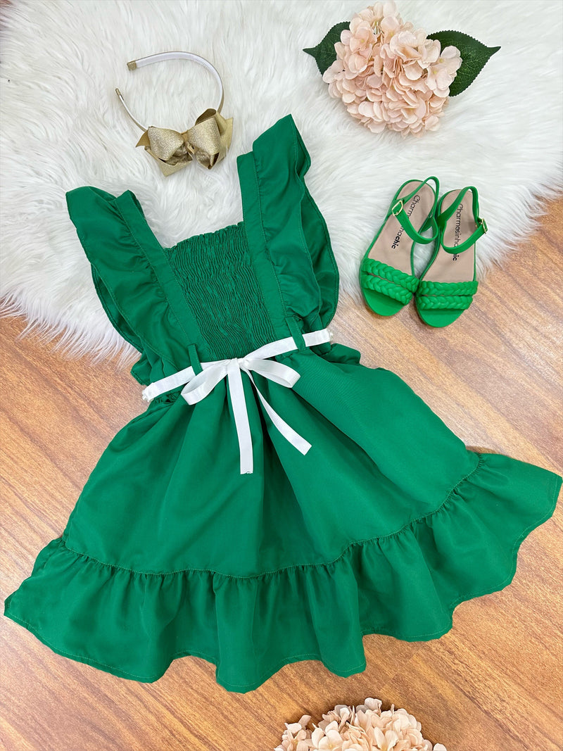 Vestido Infantil Verde Luxo Com Pérolas Festas Daminhas (0152VB)