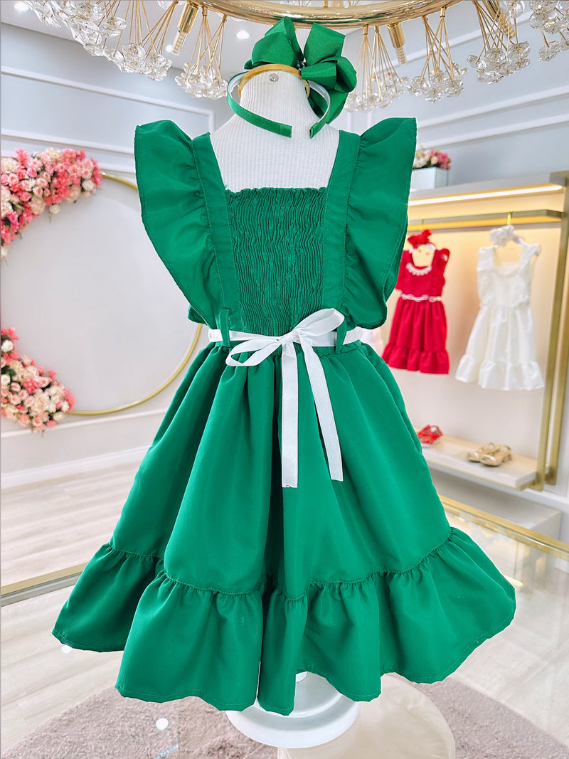 Vestido Infantil Verde Luxo Com Pérolas Festas Daminhas (0152VB)